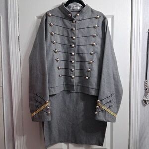 Marching Band Cadet Cosplay Costume Gray Military Jacket Silver Button XL Felt